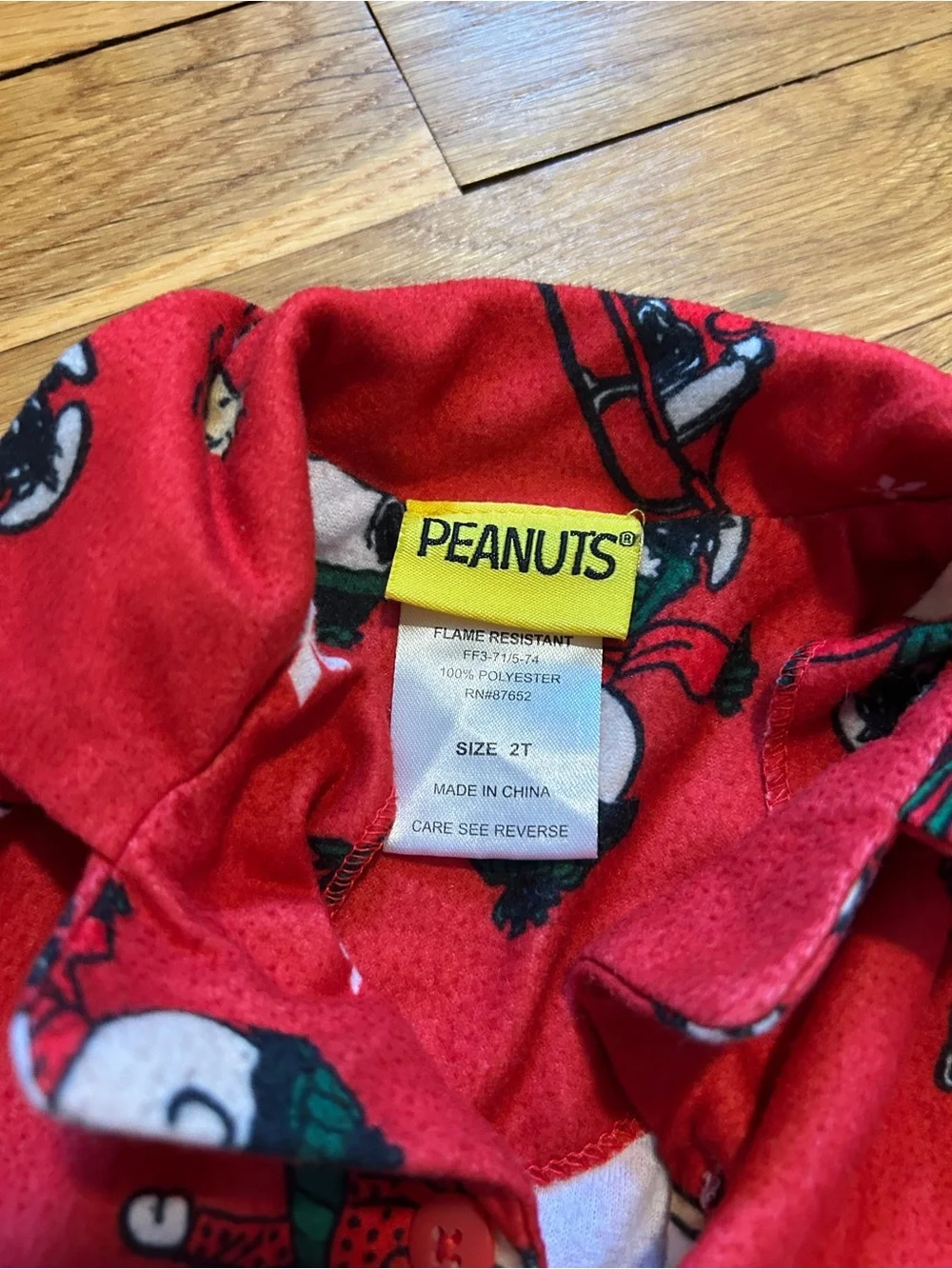 Peanuts Flannel Kids Red Holiday Pajama Set with Snoopy 2T